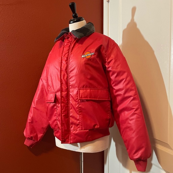 Swingster Men’s Vintage Manitowoc Polar Fleece Red USA Made‎ Bomber Jacket - Picture 1 of 5